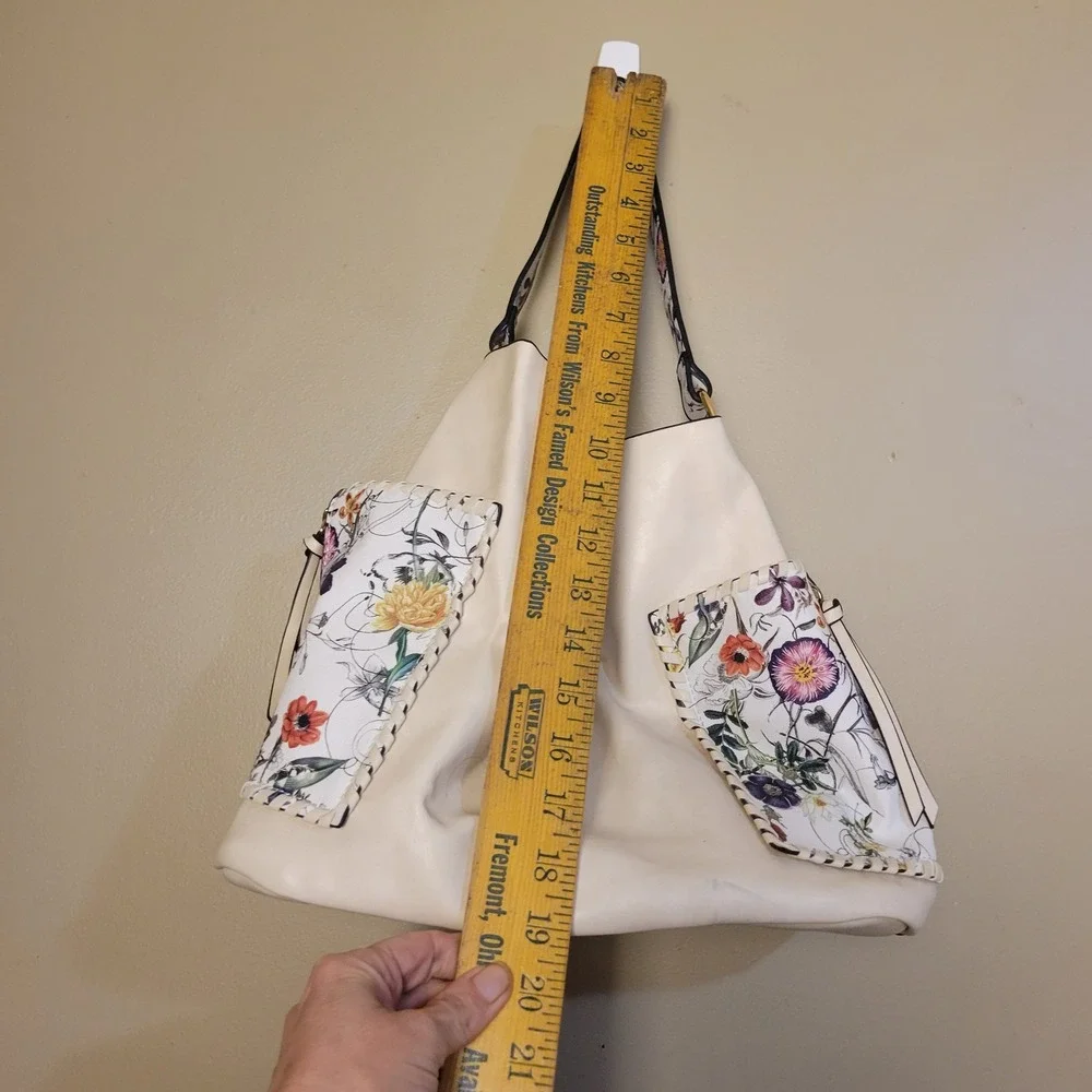 Cream Floral Hobo Bag and Crossbody Set Gold Hardware Botanical Print 2pc